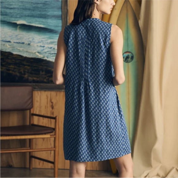 NWT Faherty Isha Dress in Blue Gobi Floral Print Linen Blend Small - Picture 3 of 8